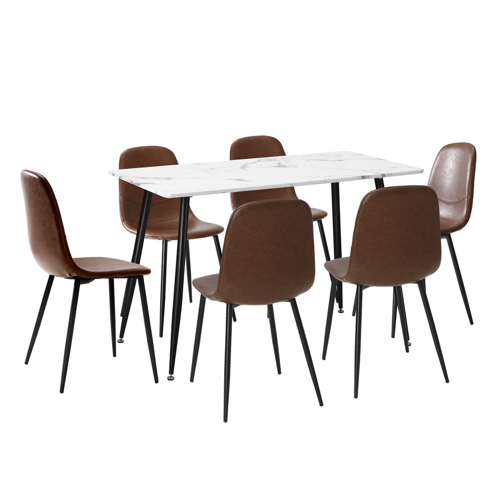 Oikiture 120cm Rectangle Dining Table with 6PCS Chairs PU Brown