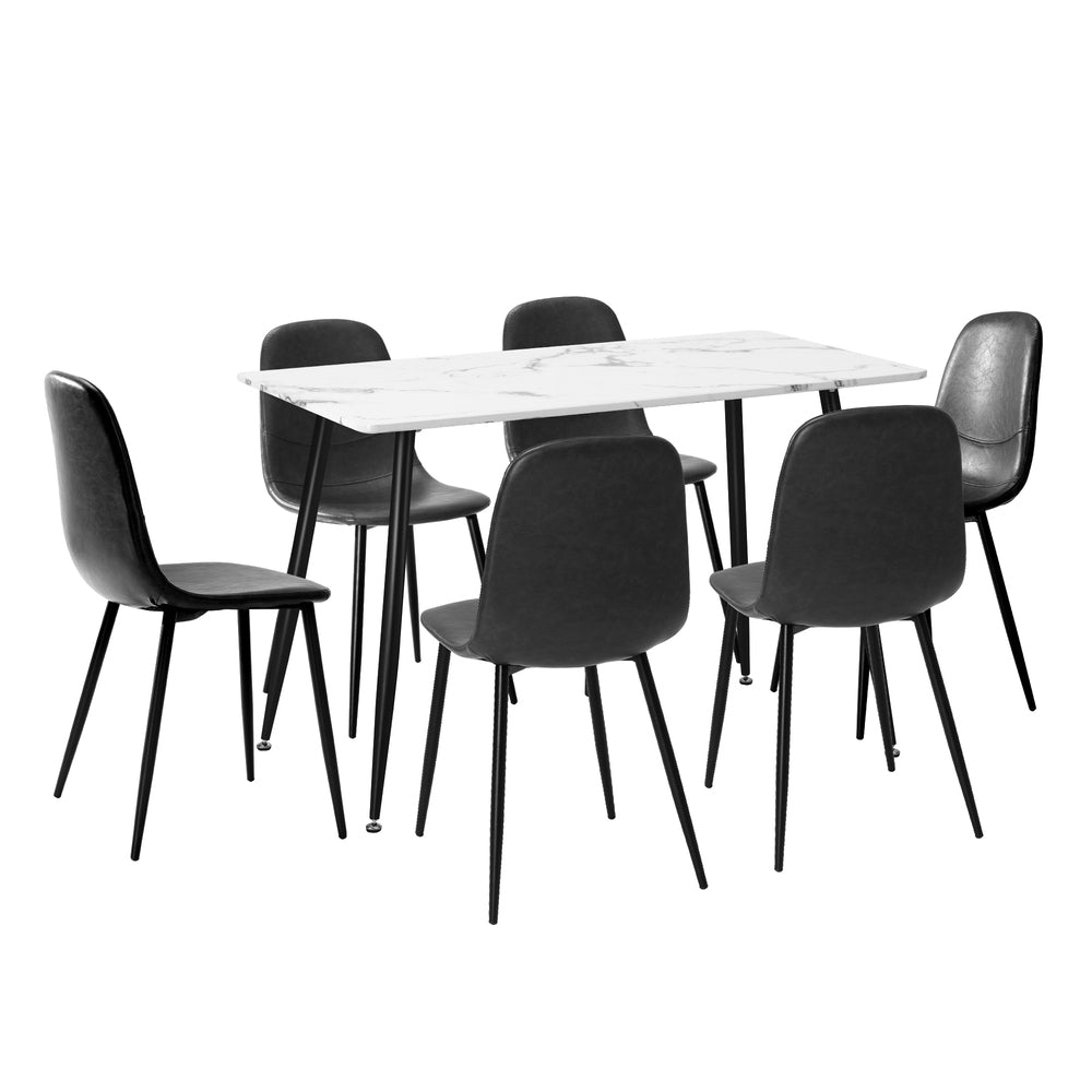 Oikiture 120cm Rectangle Dining Table with 6PCS Chairs PU Grey