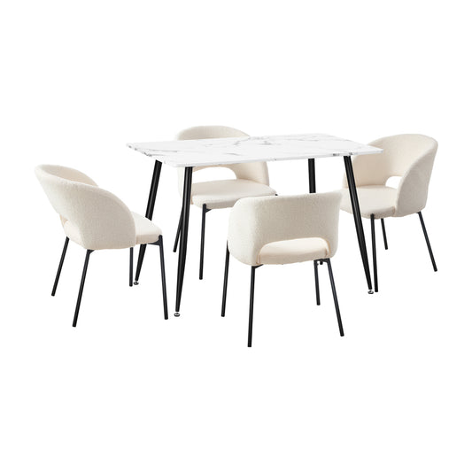 Oikiture Rectangle Dining Table with 4PCS Chairs Sherpa White