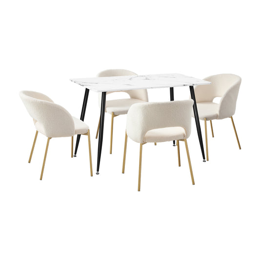 Oikiture 120cm Rectangle Dining Table with 4PCS Chairs Gold&White