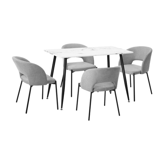 Oikiture 120cm Rectangle Dining Table with 4PCS Chairs Grey Fabric