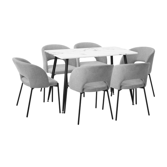 Oikiture 120cm Rectangle Dining Table with 6PCS Chairs Grey Fabric