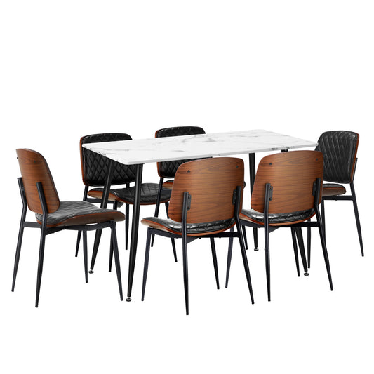 Oikiture 120cm Rectangle Dining Table with 6PCS Chairs PU Black