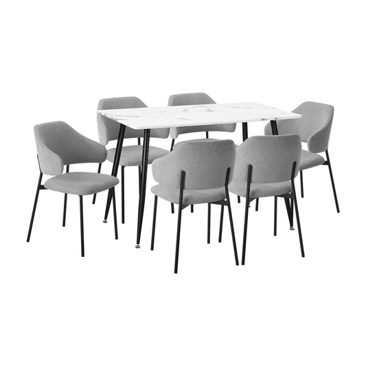 Oikiture 120cm Rectangle Dining Table with 6PCS Chairs Fabric Grey