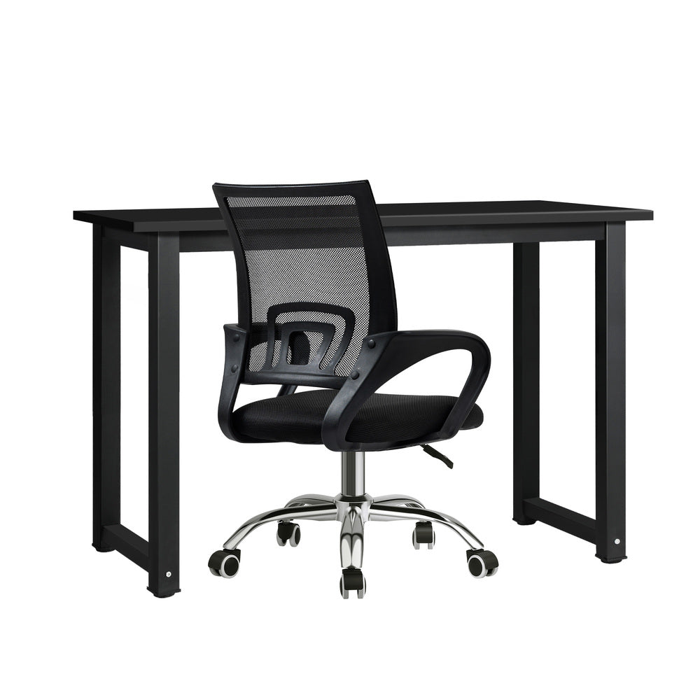 Oikiture Home Office Set Black Computer Desk and Mesh Office Chair