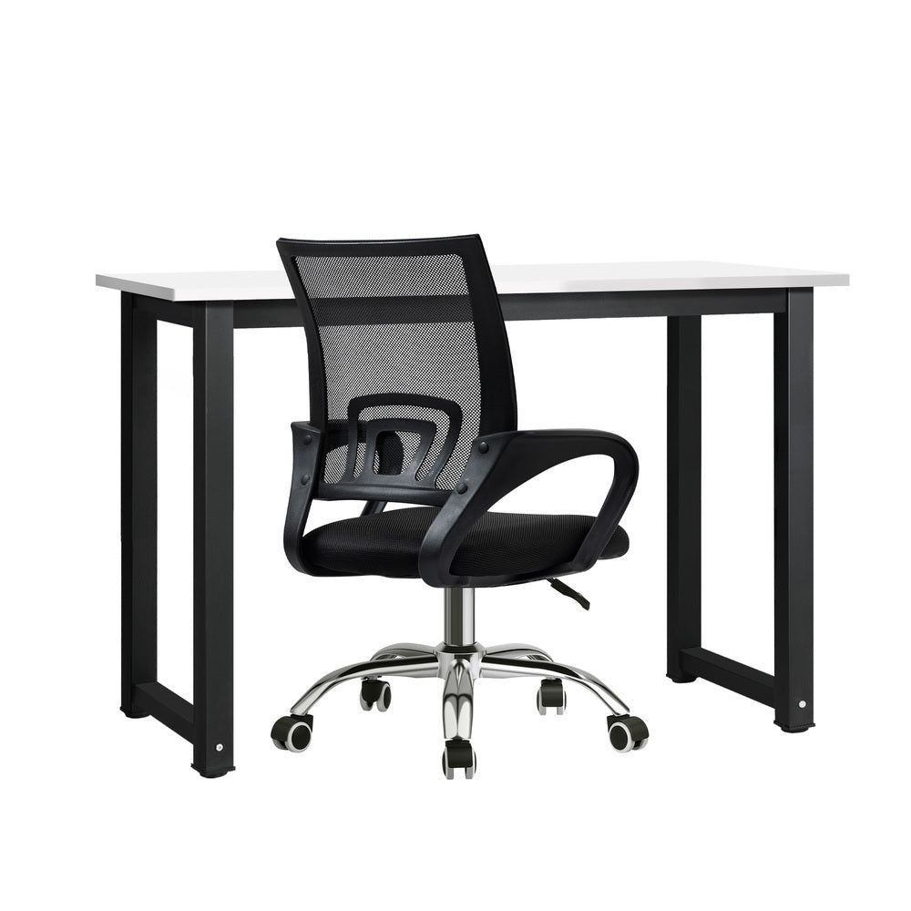 Oikiture Home Office Set BK&WH Computer Desk and Mesh Office Chair