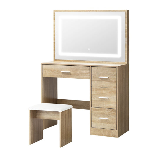 Oikiture Dressing Table Stool Set Large Mirror LED Light Natural