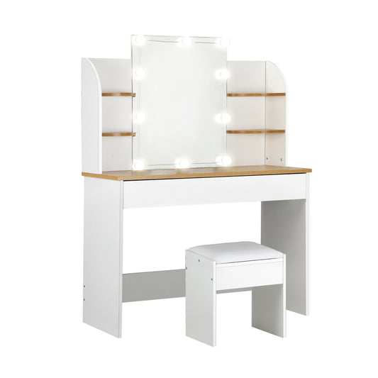Oikiture Dressing Table Stool Set Makeup Mirror 10 LED Bulbs
