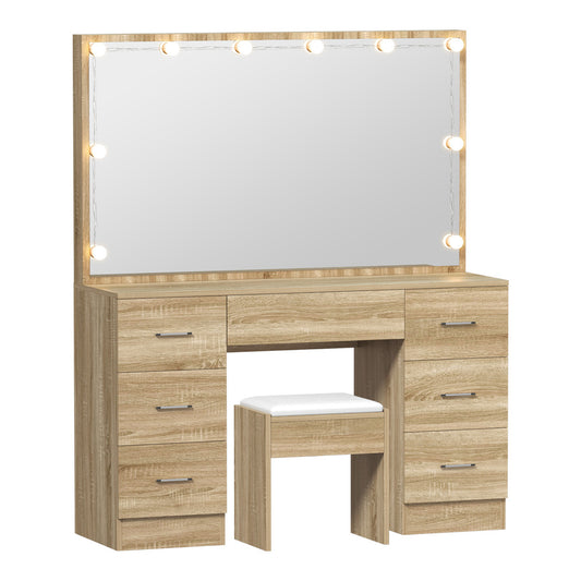 Oikiture Dressing Table Large LED Mirror Natural