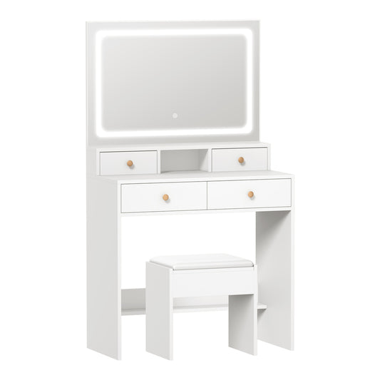 Oikiture Dressing Table Stool Set LED Mirror White