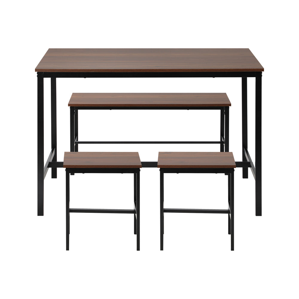 Oikiture Industrial Dining Table 4 Seaters with Kitchen Bench Chairs Natural
