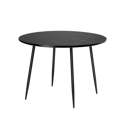 Oikiture 110cm Dining Table With Marble Effect Round Wooden Black