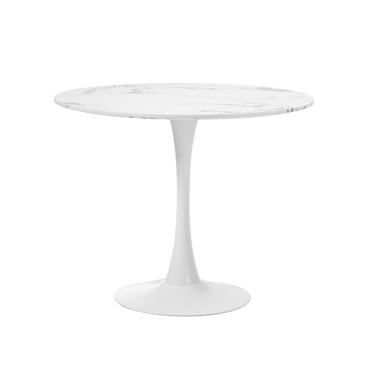 Oikiture 90cm Dining Table Marble Tulip Shape White