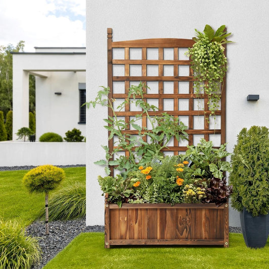 Livsip 2pc Wooden Garden Bed with Trellis 64x28.5x115cm