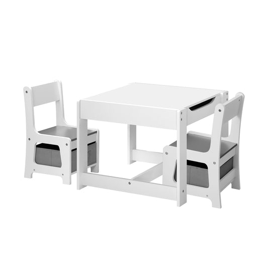 Oikiture Kids Table and Chairs Set with Toys Storage Box Grey