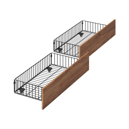 Oikiture 2x Bed Frame Storage Drawers with Wheels Metal Brown
