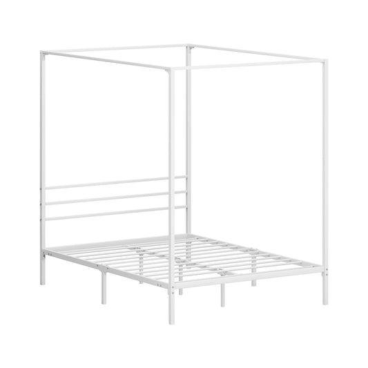 Oikiture Metal Canopy Bed Frame Double Size White