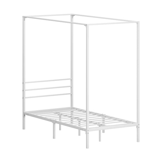 Oikiture Metal Canopy Bed Frame Single Size White