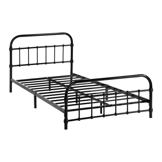 Oikiture Metal Bed Frame King Single Railing-style Black