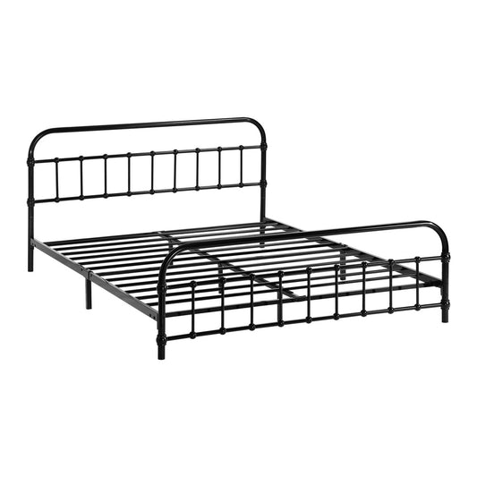 Oikiture Metal Bed Frame Queen Size Railing-style Black
