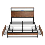 Oikiture Metal Bed Frame Double LED Storage Headboard USB Charging & 2 Drawers