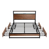 Oikiture Metal Bed Frame Queen LED Storage Headboard USB Charging & 4 Drawers