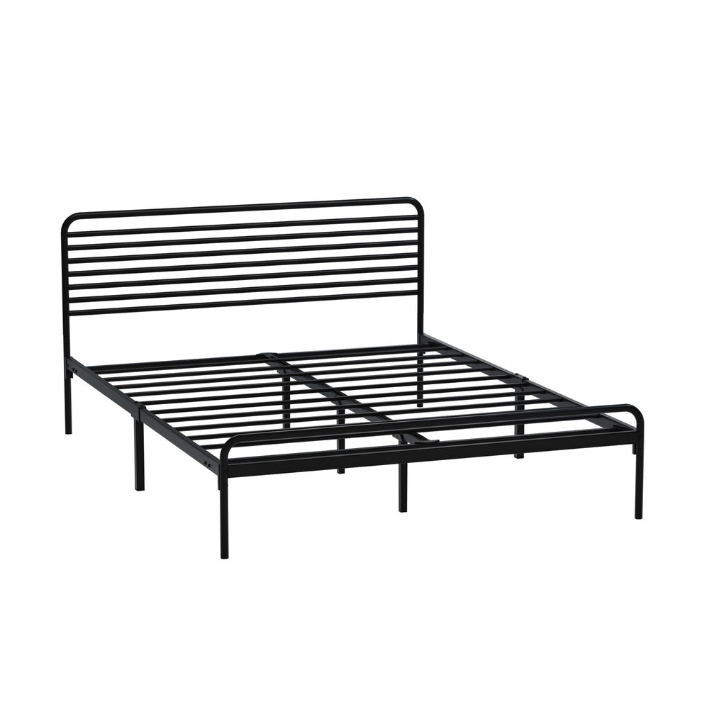 Oikiture Double Metal Bed Frame Railing-style Black