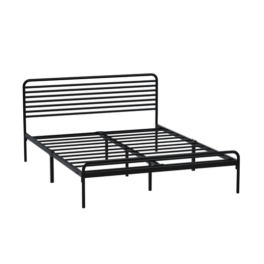 Oikiture Double Metal Bed Frame Railing-style Black