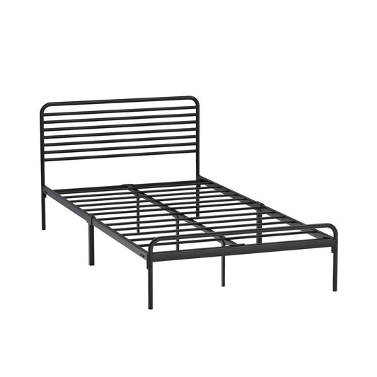 Oikiture King Single Metal Bed Frame Railing-style Black