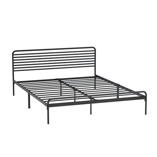 Oikiture Queen Metal Bed Frame Railing-style Black