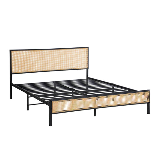Oikiture Metal Bed Frame Double Size with Rattan Board