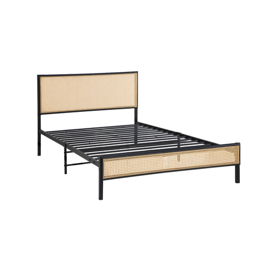 Oikiture Metal Bed Frame Single Size with Rattan Board