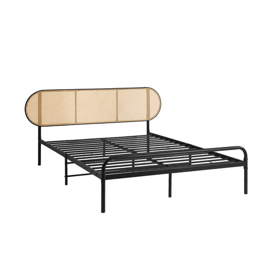 Oikiture Bed Frame King Single Metal Base Rattan Headboard