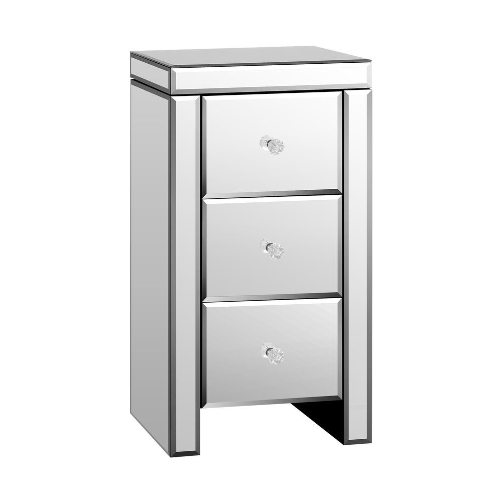 Oikiture Bedside Table 3 Drawers Mirrored Nightstand