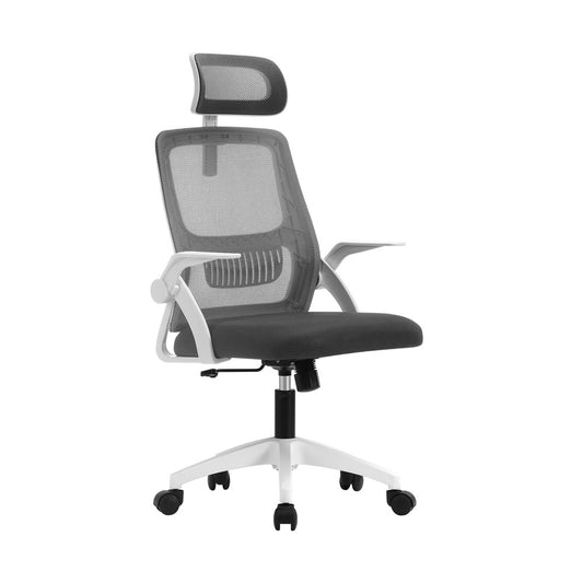 Oikiture Ergonomic Office Chair Back Support Dark Grey&White