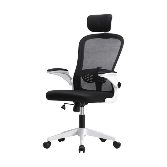 Oikiture Mesh Office Chair Fabric Seat White&Black