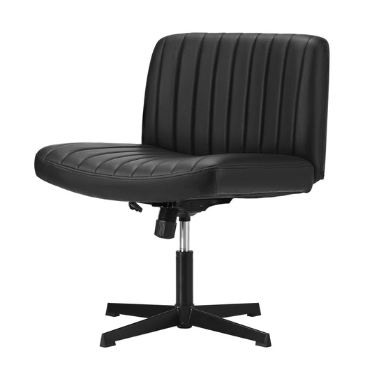 Oikiture Mid Back Armless Office Chair PU Leather Black