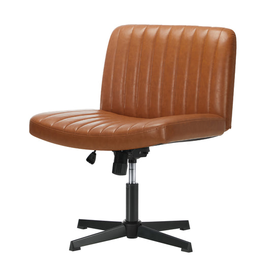 Oikiture Mid Back Office Chair Wide Seat PU Leather Brown