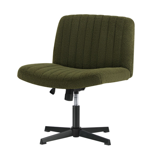 Oikiture Mid Back Armless Office Chair Wide Seat Sherpa Green