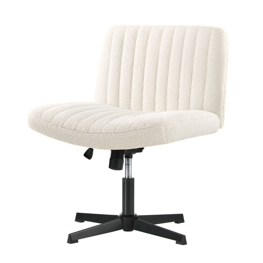 Oikiture Mid Back Office Chair Wide Seat Sherpa White