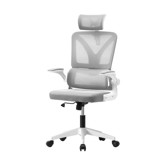 Oikiture Mesh Office Chair D-Shape Back Support White