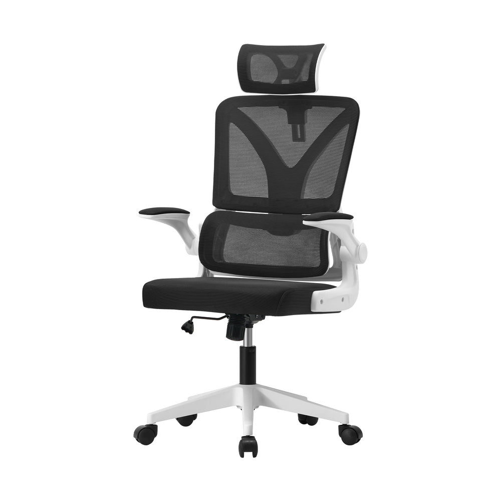 Oikiture Mesh Office Chair D-Shape Back Support White&Black
