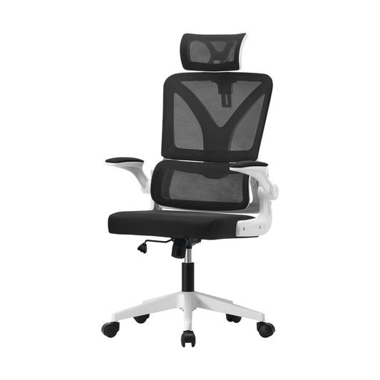 Oikiture Mesh Office Chair D-Shape Back Support White&Black