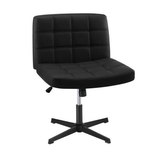 Oikiture Mid Back Office Chair Wide Seat Leather Black No Wheels