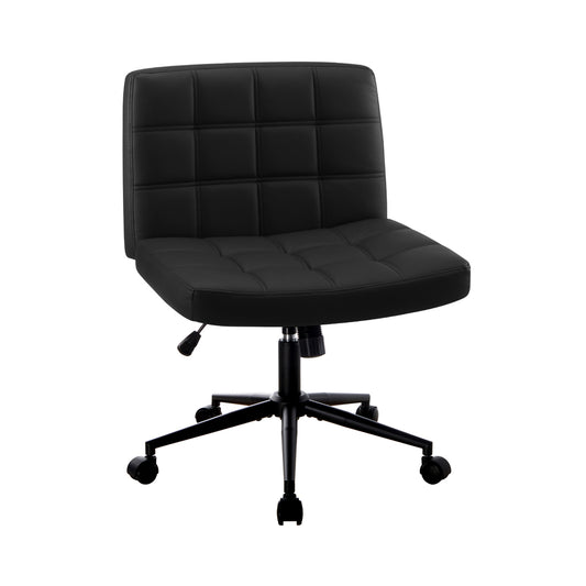 Oikiture Mid Back Office Chair Wide Seat PU Leather Black w/Wheels