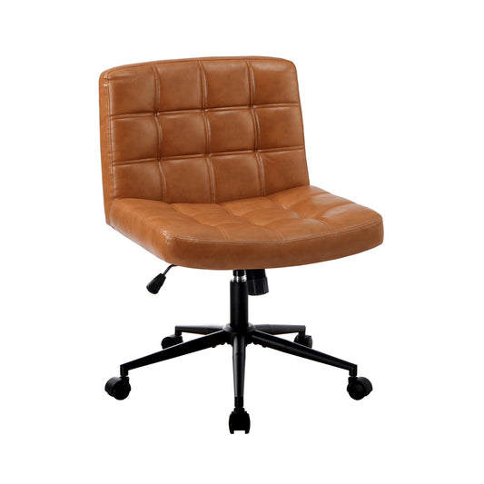 Oikiture Mid Back Office Chair Wide Seat PU Leather Brown w/Wheels