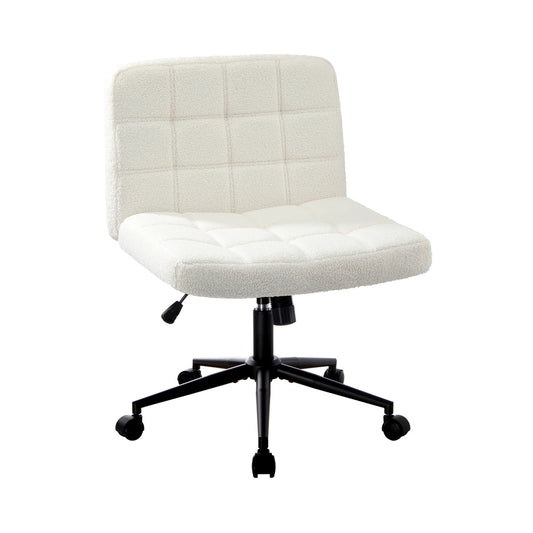 Oikiture Office Chair Wide Seat Boucle White with Wheels
