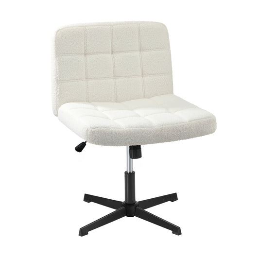 Oikiture Mid Back Office Chair Wide Seat Boucle White No Wheels
