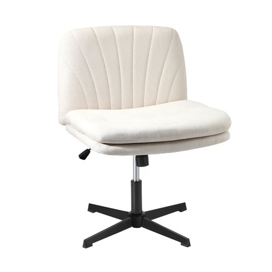 Oikiture Office Chair Wide Seat Linen Beige No Wheels