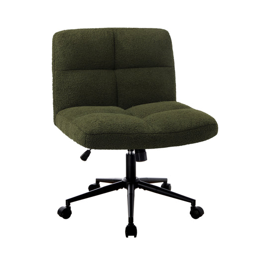 Oikiture Armless Office Chair Wide Seat with Wheels Boucle Green